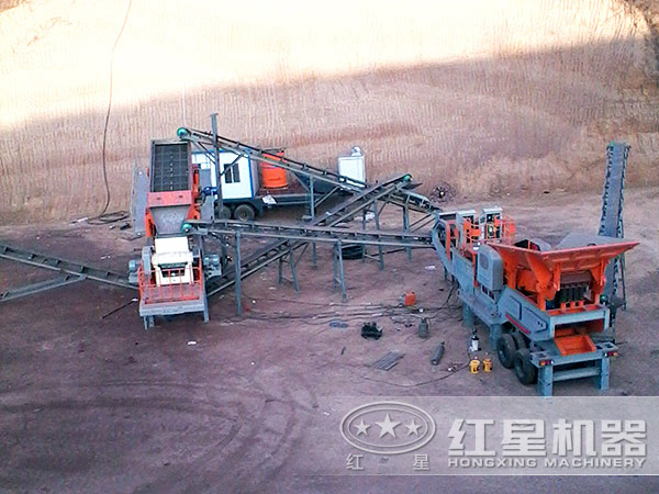 建筑垃圾移動破碎站“廢物利用”作業現場